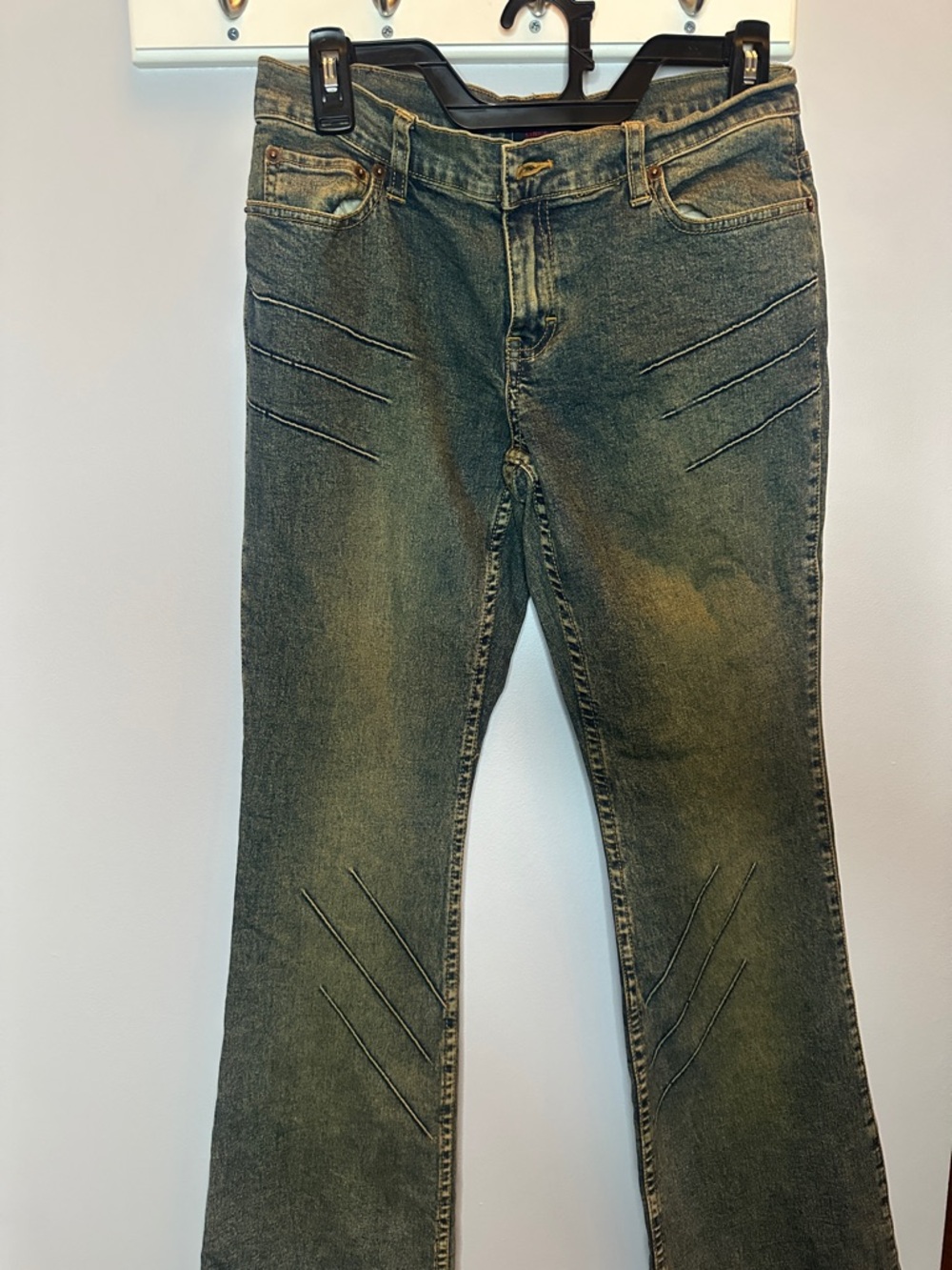 vintage u.s. polo assn. acid wash flare jeans with unique stitching design